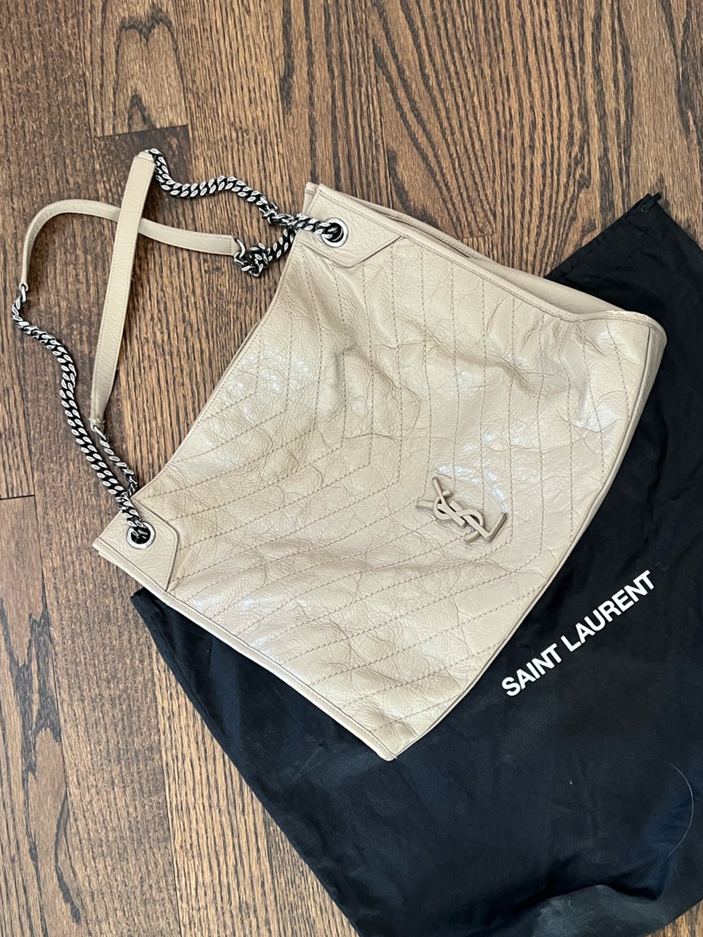 Yves Saint Laurent Beige Niki Leather Shoulder Bag with Chain Straps